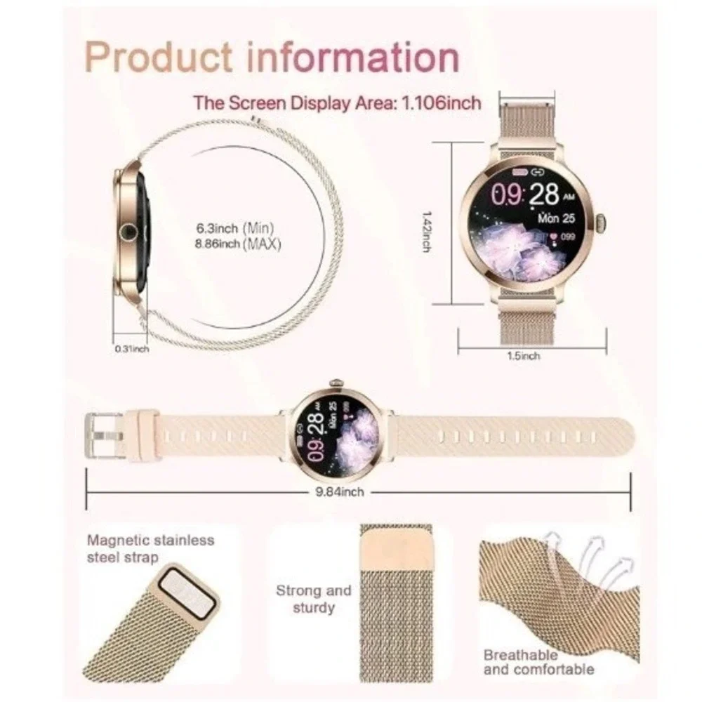 AMOLED Smart Watch Women for Android & iPhone, Fitness Watch with Bluetooth Call